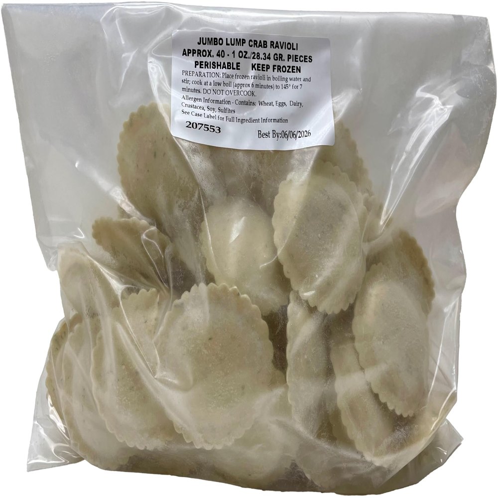 Cucina Della Cucina, Ravioli, Jumbo Lump Crab, Frozen, 120 count of 1 oz each, 120 oz Case, Perfect for elegant meals or quick dinners, crafted with house-made ricotta