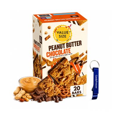 Peanut Butter Chocolate Snack Bars, Chewy Crispy Snack Bars, 20 Count Box for Lunches, Travel and Everyday Snacking (Pack of 1) with Candy Freezer Bottle Opener Keychain