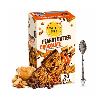 Peanut Butter Chocolate Snack Bars, Chewy Crispy Snack Bars, 20 Count Box for Lunches, Travel and Everyday Snacking (Pack of 1) with Candy Freezer Gem Spoon