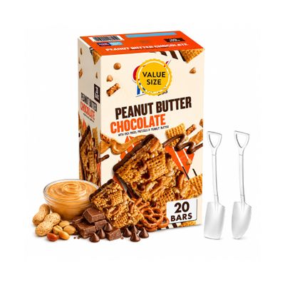 Peanut Butter Chocolate Snack Bars, Chewy Crispy Snack Bars, 20 Count Box for Lunches, Travel and Everyday Snacking (Pack of 1) with Candy Freezer Shovel Spoon