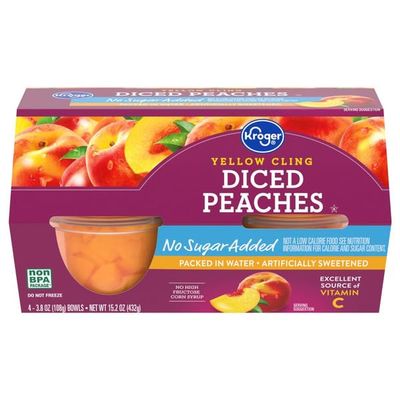 Yellow Cling Diced Peaches Cups, No Sugar Added, 3.8 oz, Pack of 4