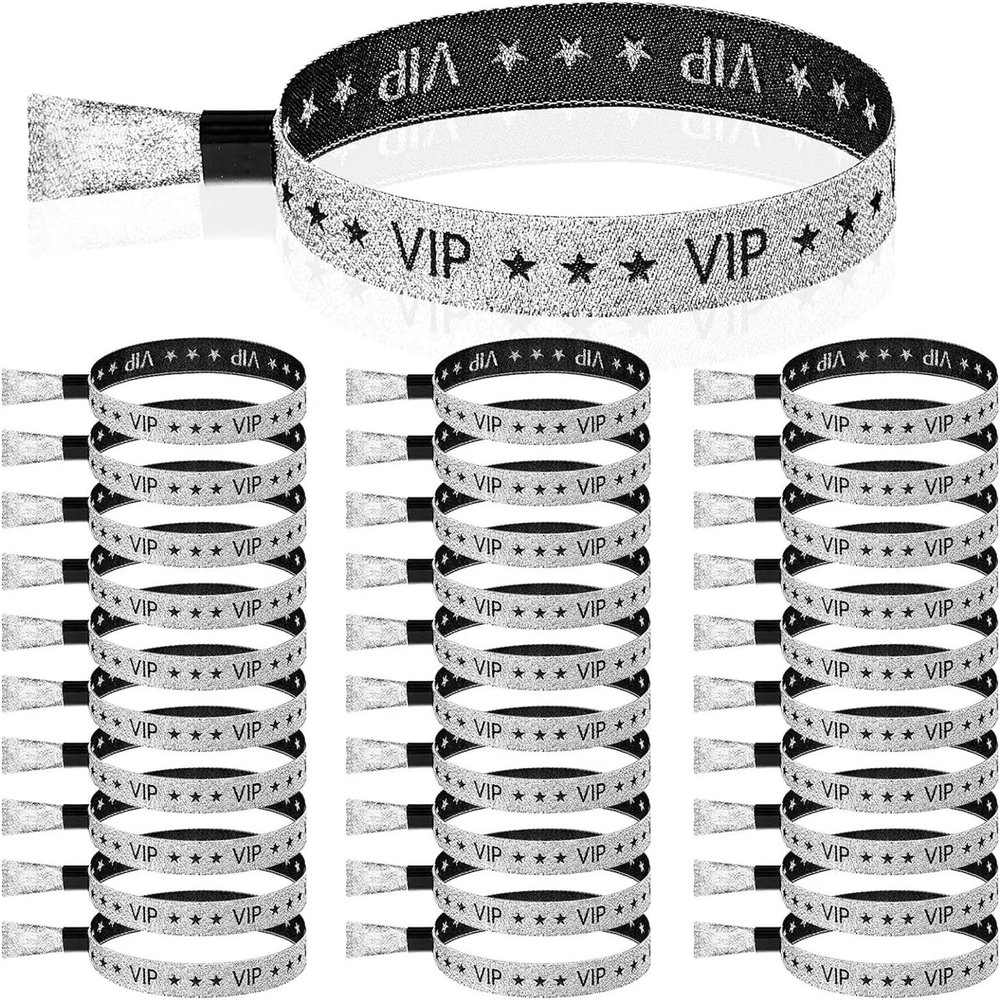 VIP Wristbands 50/100Pcs VIP Cloth Event Wristband Cloth Wristbands Armbands for Events Wedding Party Concerts Fairs Festivals Supplies for Wedding Concert Entrance Events(Silver,100pcs)
