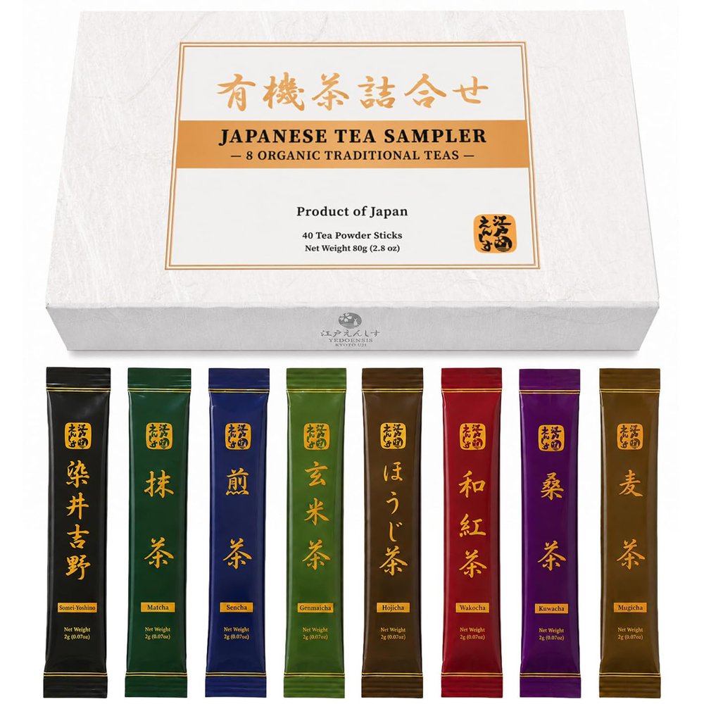 YEDOENSIS KYOTO Japanese Tea Sampler - Organic Powders, 40 Sticks (2.8 oz)