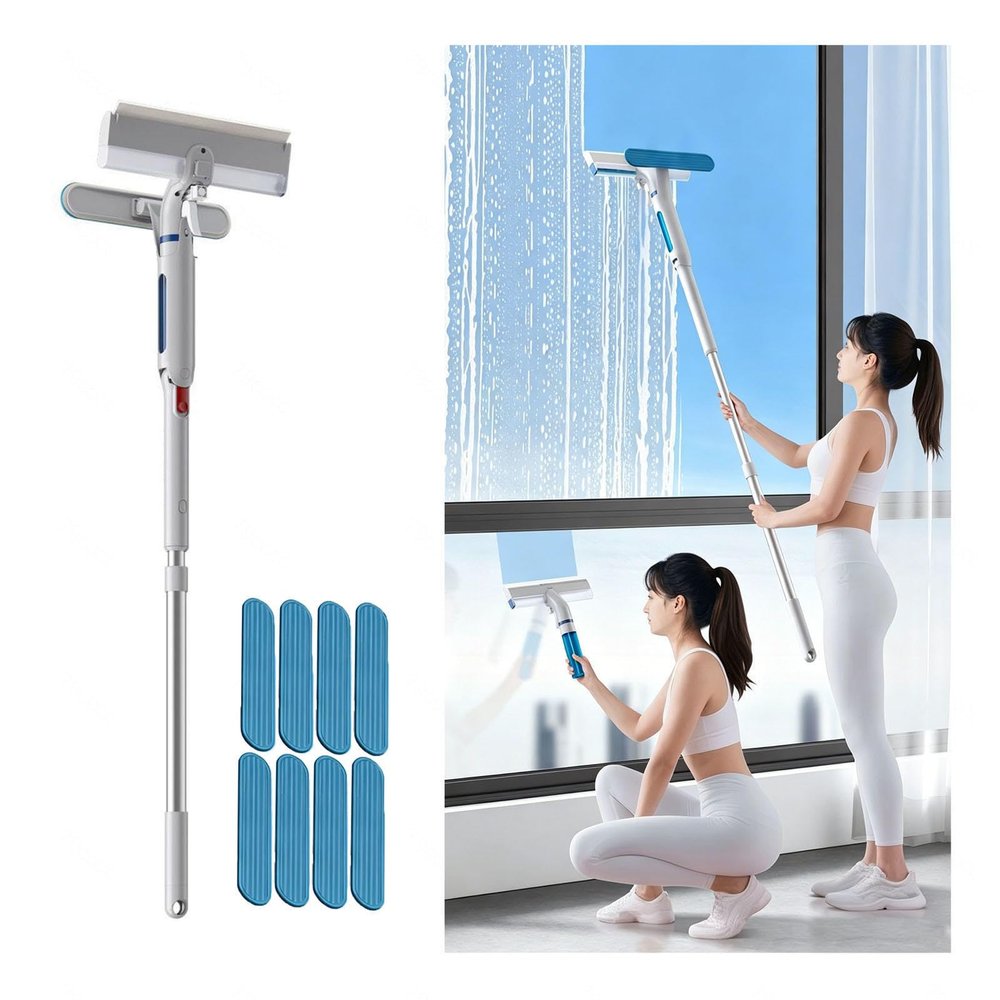 Spray Window Cleaning Kit Rotatable Head Two Spray Modes 4 in 1 Squeegee for Window Cleaning with Water Tank and 8 Pads for Shower Glass Car Window
