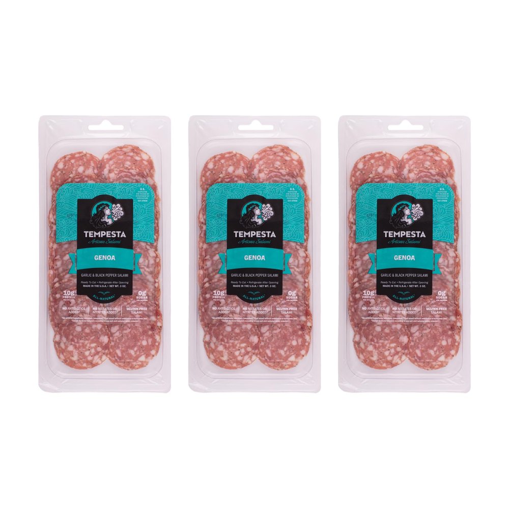 Tempesta GENOA Garlic & Black Pepper Salami, 3 OZ (Pack of 3)