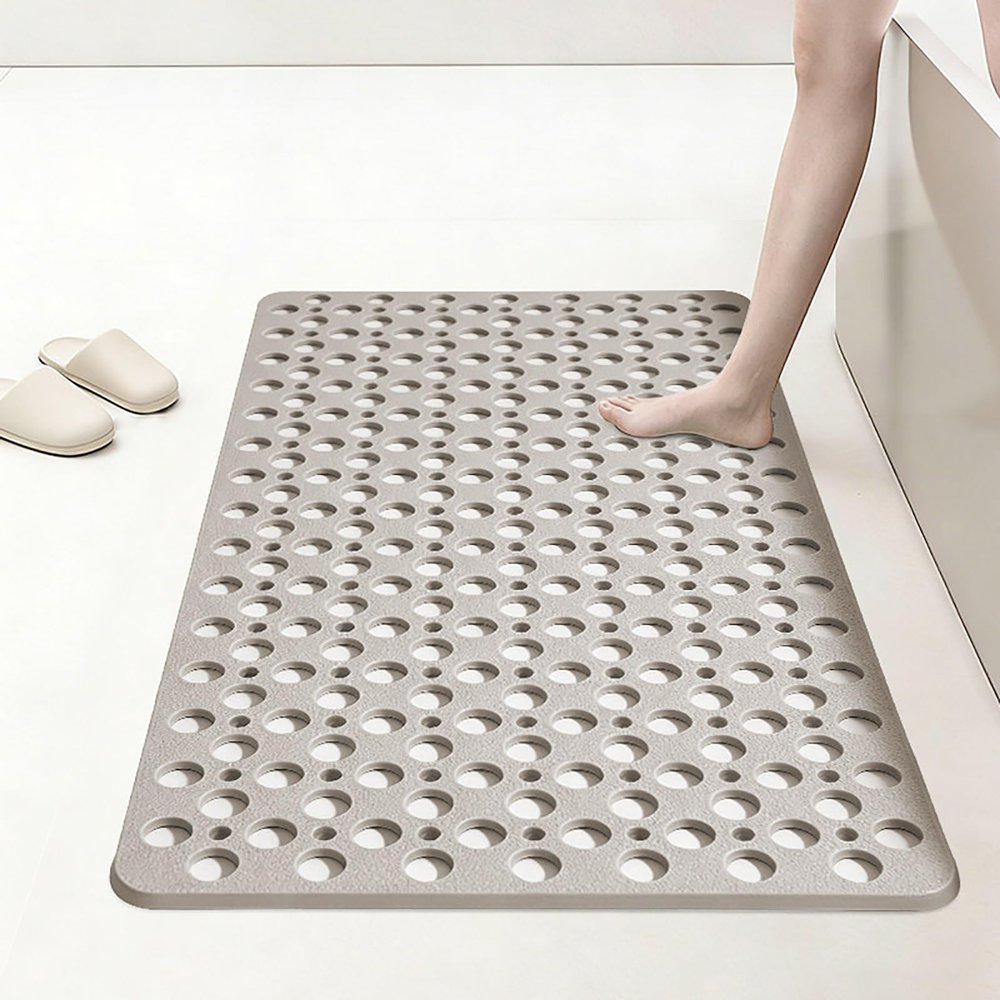 Non-Slip Shower Mat with Suction Cups,Hollow-Out Massage Bath Mat,Efficient Drainage No Water Accumulation,Ideal for Home Showers and Bathrooms(Brown,90x60cm/35.4x23.6in)