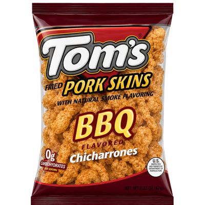 Riega Snacks | Tom's Pork Skins, BBQ Flavor Chicharrones | (Pack of 10)