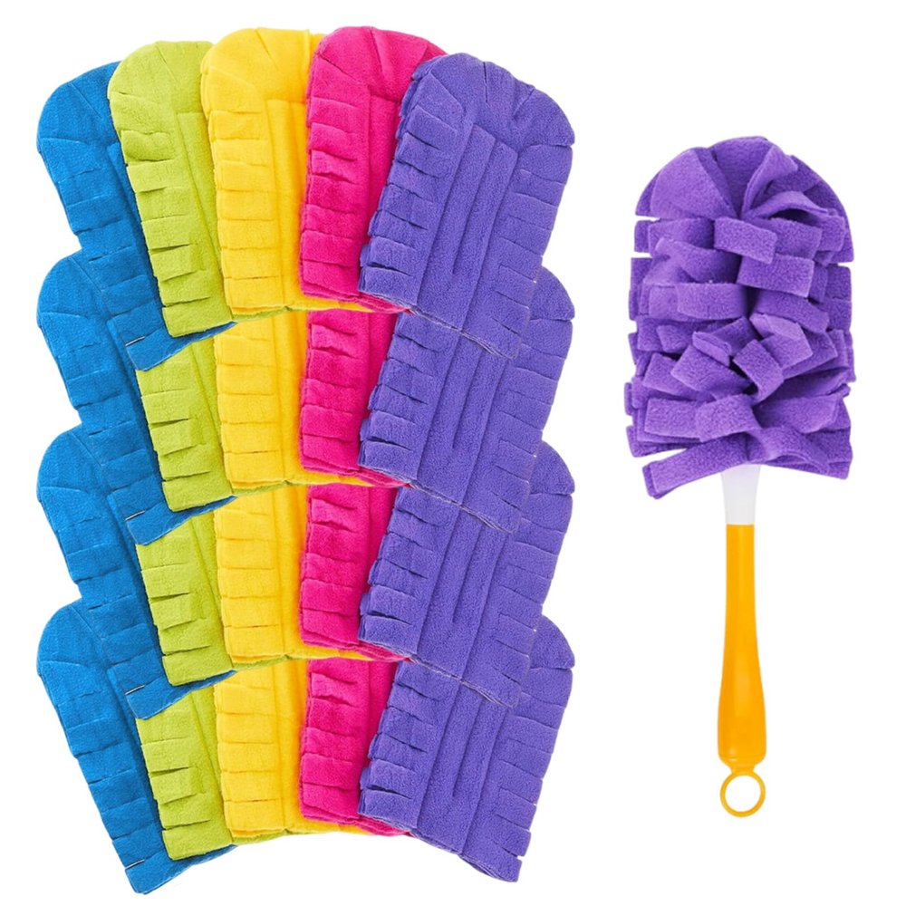20 Pack Reusable Fleece Duster Refills with Detachable Handle, Washable Microfiber Dusters for Cleaning, 360 Dry Wet Microfiber Duster Refill Compatible with Standard Cleaning Handles (20)