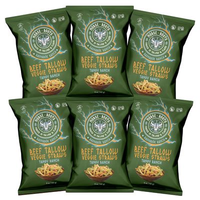 Norse Roots Veggie Straws, Beef Tallow Vegetable Snack, Ranch, 6-Pack