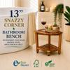 EcoDecors Teak Corner Shower Bench 13" with Shelf Waterproof Bathroom Stool, Adjustable Non-Slip Feet view 4