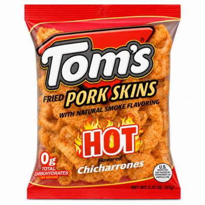 Riega Snacks | Tom's Pork Skin Chicharrones (2.37 Ounce (Pack of 10), Hot)