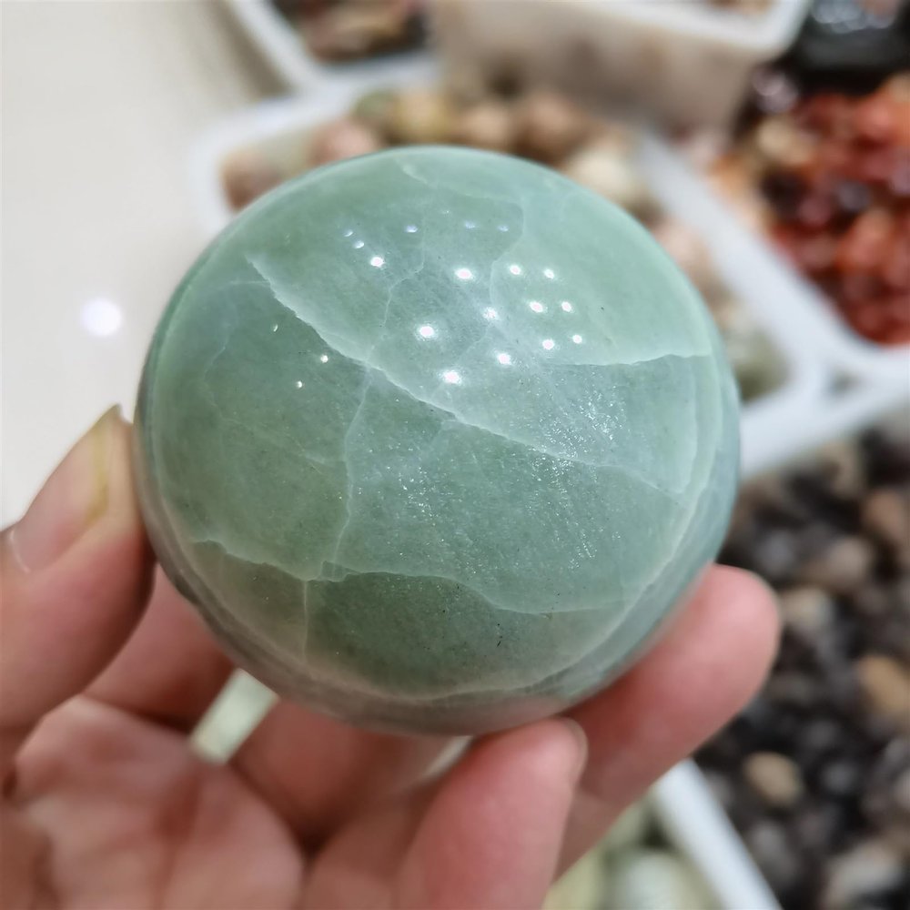 Stone Polished Green Moon Ball Crystal Decorative Ball(40-50mm)