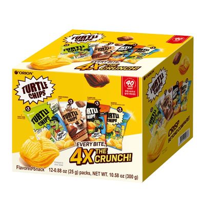 Turtle Chips 4 Mix Flavor Snack Corn Soup/Choco Churos/Lime/Seaweed 12Pk, 10.58 Oz (300g)