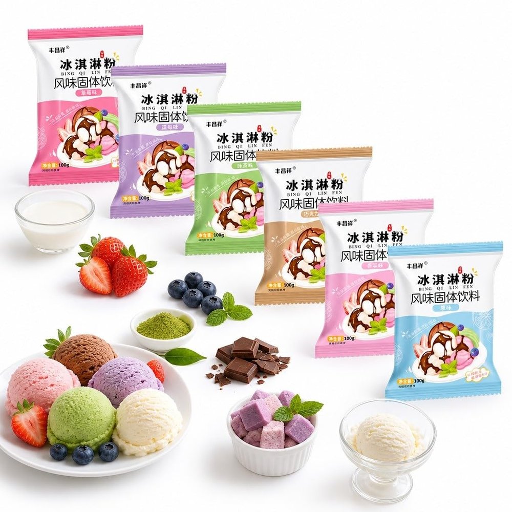 6 Flavors Ice Cream Powder Mix Set (100g X Pack) - DIY Homemade, Desserts, Baking For Home & Business