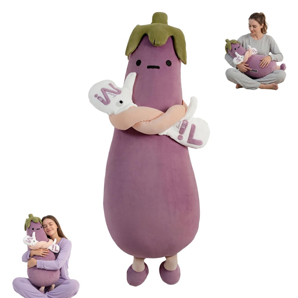 Nadier Shop Voice Recording Hugging Pillow with Heat and Tapping, Plush Comfort Companion for Adults, Emotional Support Sleep Aid Buddy with Remote Control(Eggplant,Base_Medium)