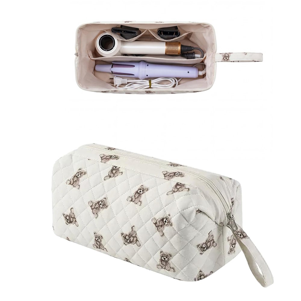 RSRSLEII Large Quilted Hair Tools Travel Bag with with Bear Pattern,Divider