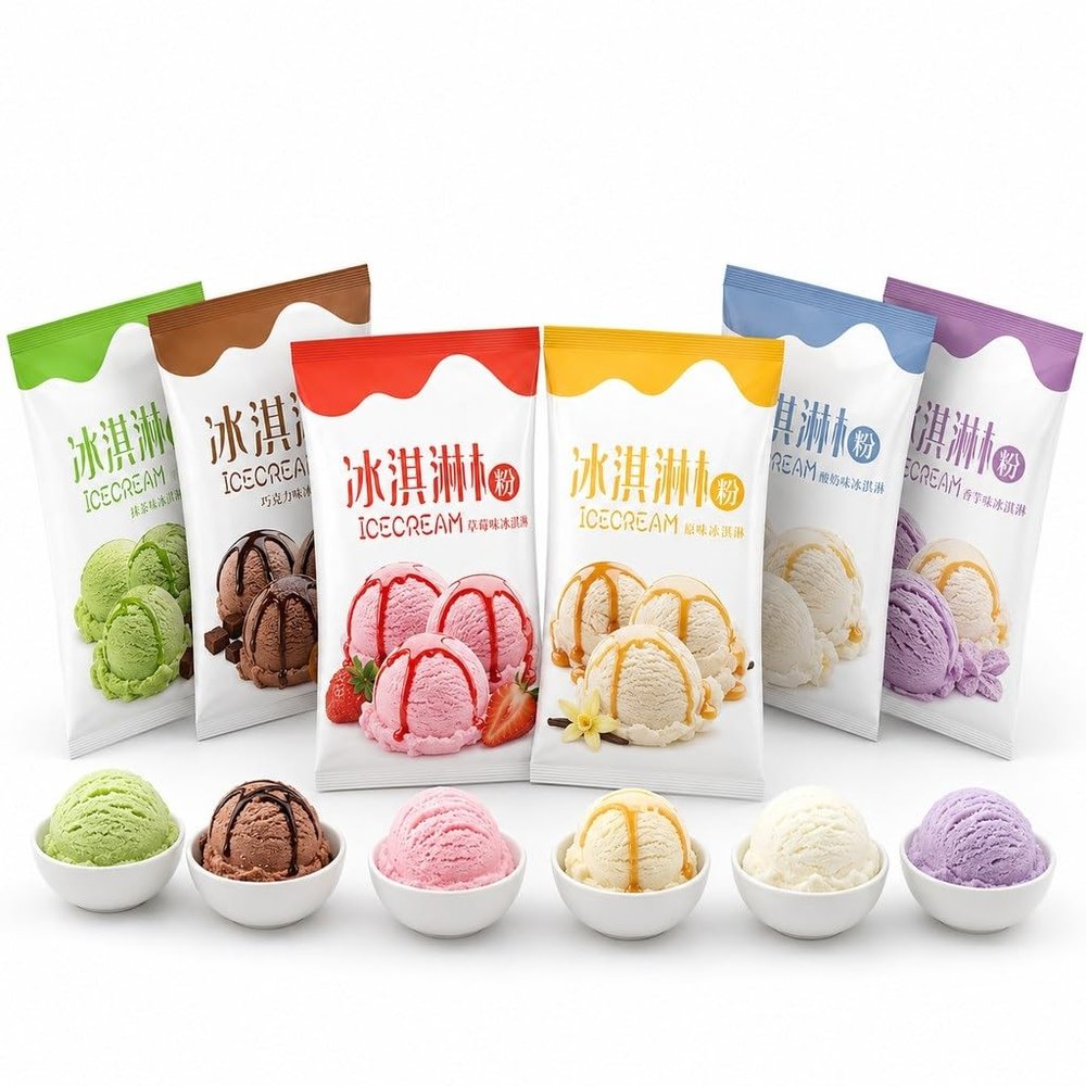 6 Flavor Homemade Ice Cream Mix Powder - DIY Sweet Cone Sundae Dessert Kit (6x50g)