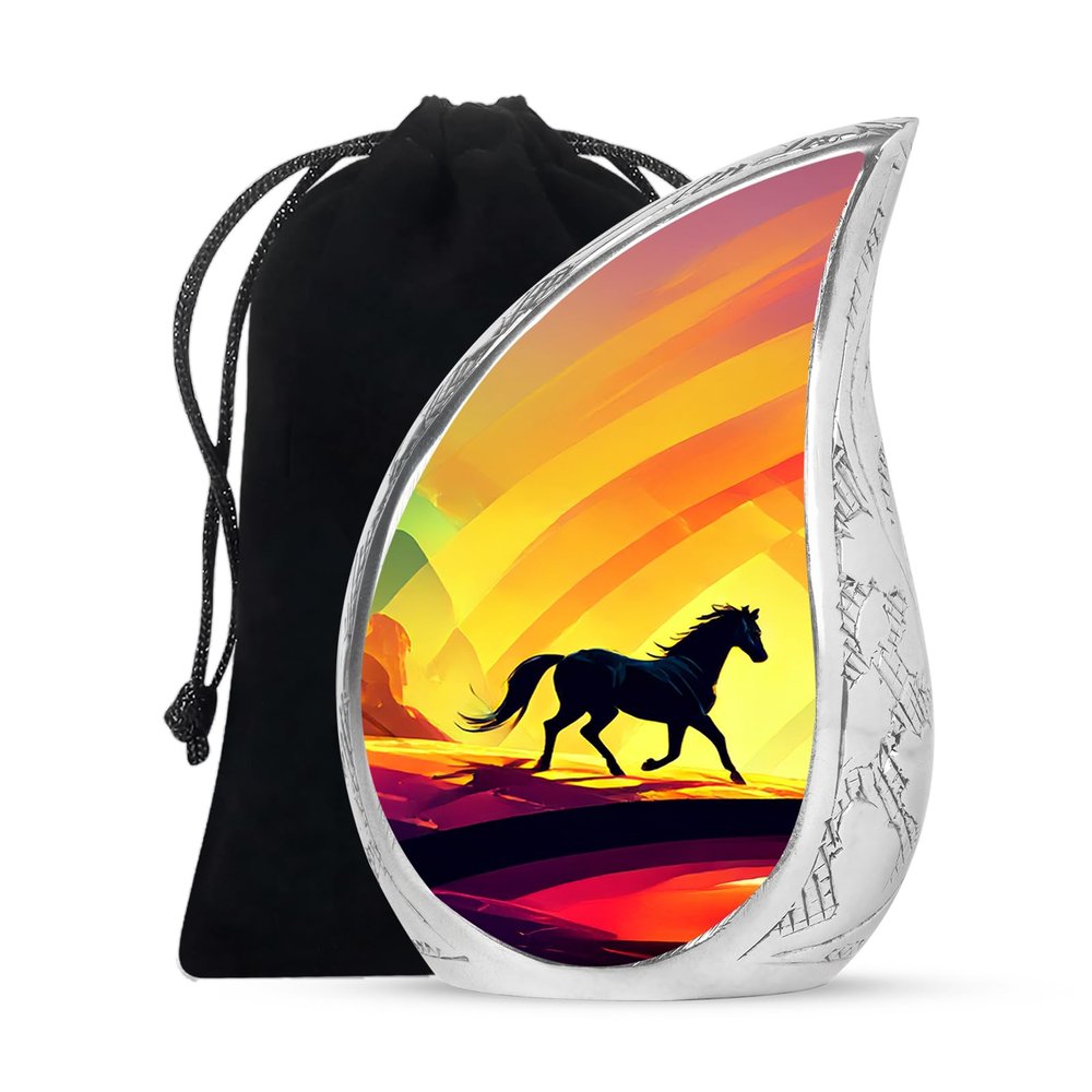 YATHSHA Horse Burial Urn for Human Ashes Adult Female - Adult Cremation Urns for Mom and Dad - Large Memorial Urn for Ashes for Women & Men - Yellow Drop Urns (10 Inch)