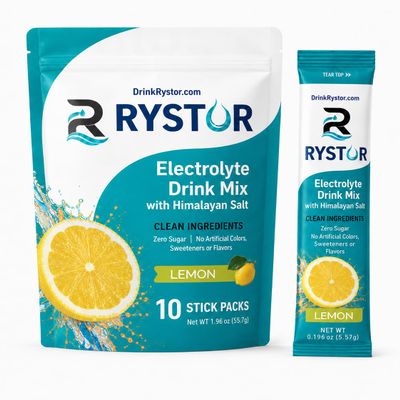 Rystor Electrolyte Drink Powder 10 Stick Packets with Himalayan Salt, Zero Sugar, No Artificial Colors/Dyes, No Erythritol. Keto & Paleo Friendly (Lemon)
