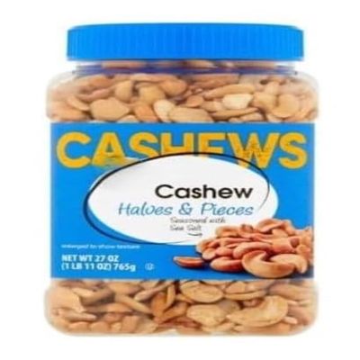 Roasted Salted Cashew Halves and Pieces Fresh Crunchy Snack Nuts, 27 oz Resealable Jar