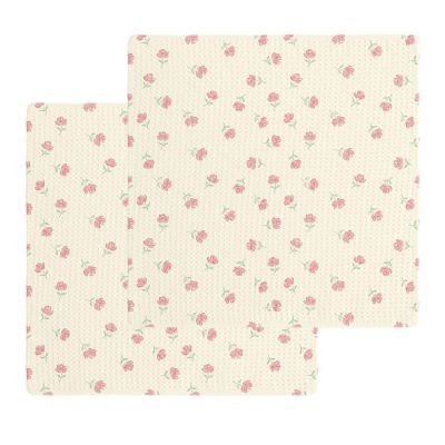 Pink Beige Spring Floral Dish Towels Set, Waffle Weave Kitchen Towels 2 Pieces, Elegant Pastoral Flowers Microfiber Hair Face Bath Tea Towel Absorbent Quick Drying Cleaning Dish Cloths, 12"x12"