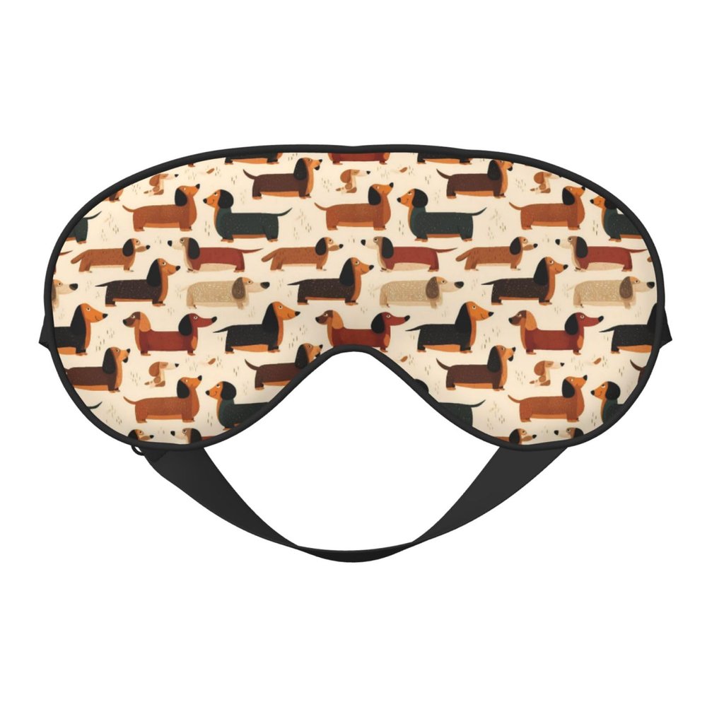 Moxquju Dachshund Dogs (2) for Double Sided Soft Eye Mask, Adjustable Light Blocking Travel Eye Mask