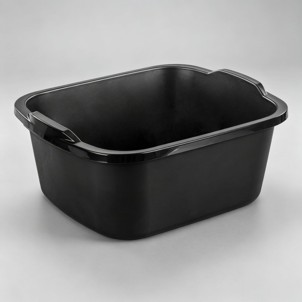 18 Qt Black Dishpan, Multi-Purpose Plastic Wash Tub with Dual Built-in Handles, Fits Standard Sink for Kitchen Soaking Camping Storage