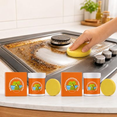 Multi-purpose Coconut Oil Cleaning & Polishing Paste for Kitchen,100g All-Purpose Coconut Oil Cleaning Paste Set with Spone,All-Purpose Cleaner Removes Stains on Microwave, Oven & Stove Top
