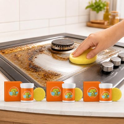 Multi-purpose Coconut Oil Cleaning & Polishing Paste for Kitchen,100g All-Purpose Coconut Oil Cleaning Paste Set with Spone,All-Purpose Cleaner Removes Stains on Microwave, Oven & Stove Top