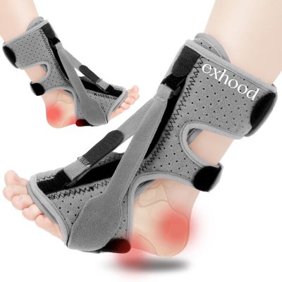 exhood 2PCS Upgraded Plantar Fasciitis Night Splint, 3 Adjustable Straps Plantar Fasciitis Relief Braces for Achilles Tendonitis, Foot Drop & Heel Spur Pain Relief Day & Night (Elephant Grey)