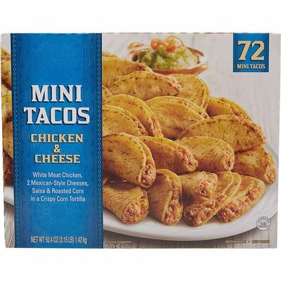Mini Tacos Chicken and Cheese, Frozen Bite Size Tacos Filled with Seasoned Chicken and Cheese, Crispy Snack Size Mexican Style Appetizers, Easy to Prepare for Parties, Family Meals, Game Day Snacks and Entertaining, 72 Count TOTAL NET WT 50.4 OZ [
