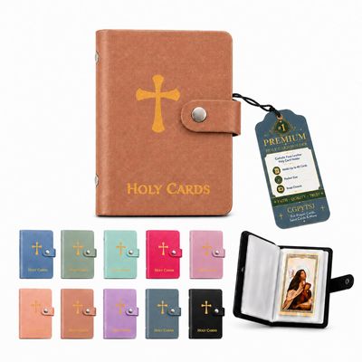Prayer Card Holder Holy Book Catholic Athletes Leather Laminated Organizer Bible Carrying Case for Women with 40 Sleeves Wallet Pocket Men Album Funeral Saint Religious Faux Devotional