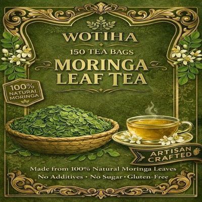 Moringa Tea Bags (150 Counts), WOTIHA Premium Pure Moringa Leaf Tea, Eco-Friendly Corn Fiber Bags, 100% Natural Herbal Tea, Non-GMO, Caffeine-Free, Anti-Oxidant & Digestion Support