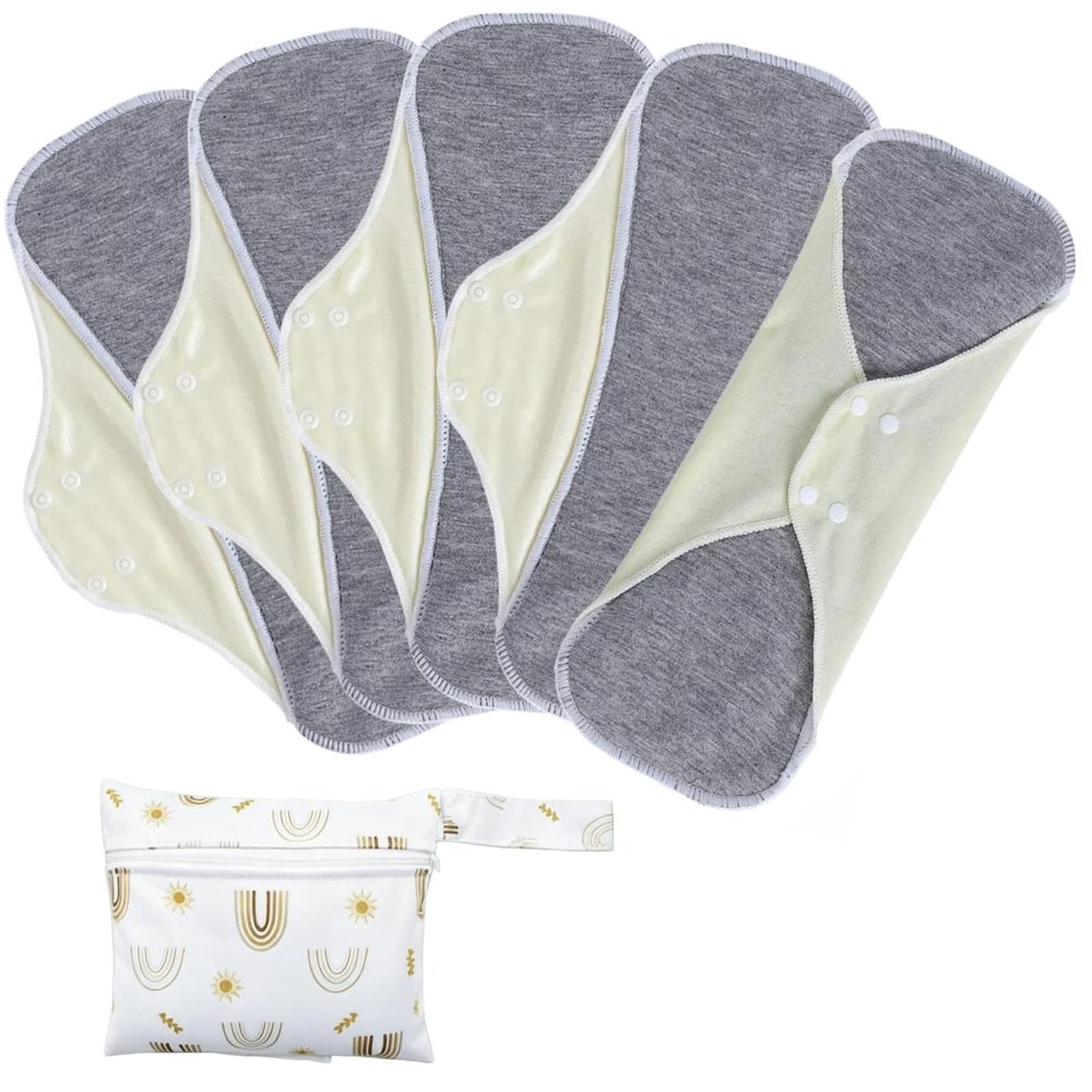 DURASIKO Reusable Incontinence Pads,Graphene Pads Sanitary Napkins,Washable Menstrual Pads,with 1 Storage Bag,Panty Liners Pads Period for Women/Postpartum/Incontinence Patients(Yellow/M/5pcs)