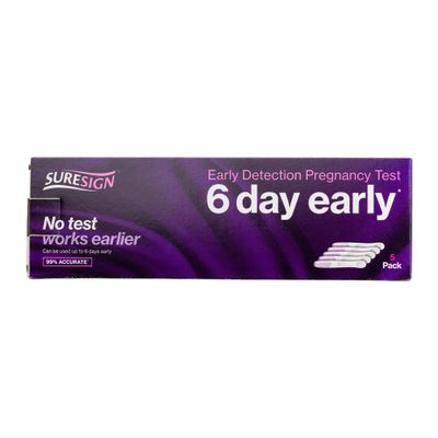 Suresign 6 Day Early Analog Pregnancy Test, Fast At-Home Detection, 5 Ct