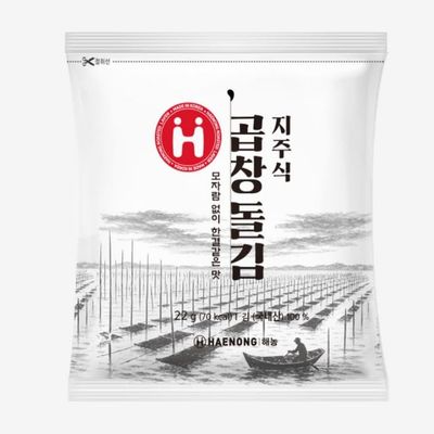 Haenong Premium Roasted Seaweed Sheets, Gopchang Dol-Gim (22g x 2 Packs) , Rich Nutty & Savory Taste, Crispy Korean Seaweed, Made in Korea