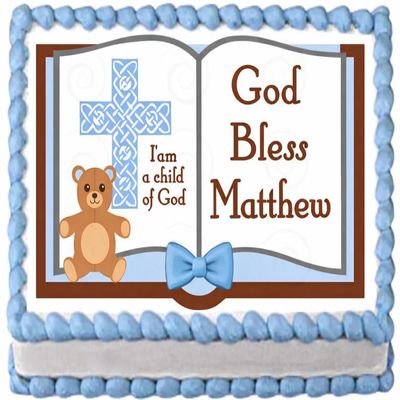 SugarMeLicious Child Of God Cake Topper, Personalized Baptism Edible Image Cake Decoration, Religious Celebration Theme, Custom 1/4 Sheet Frosting Sheet (Blue)