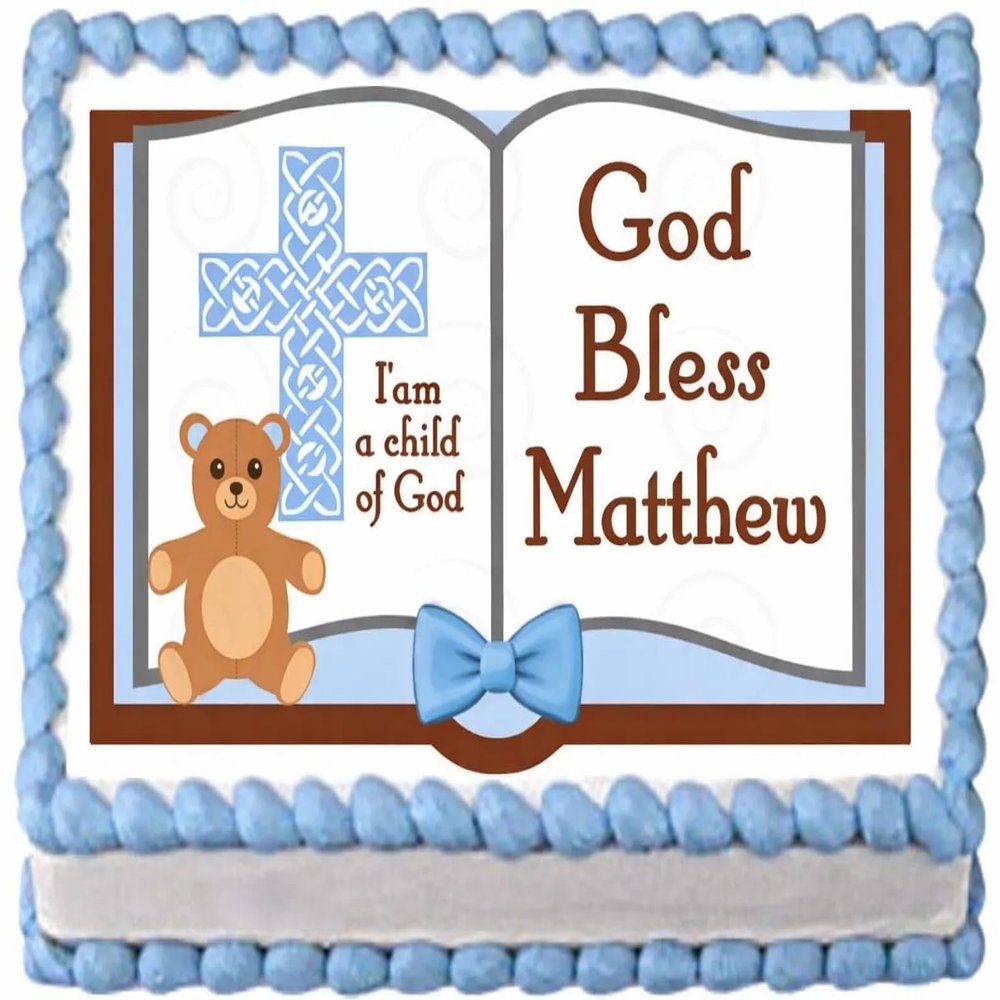 SugarMeLicious Child Of God Cake Topper, Personalized Baptism Edible Image Cake Decoration, Religious Celebration Theme, Custom 1/4 Sheet Frosting Sheet (Blue)