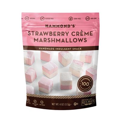 Hammond's Candies Strawberry Crme Marshmallows - Premium Small Batch Gourmet Cotton Candy - Soft Fluff Marshmallow Snack with Gluten Free Kosher - 4 Oz Resealable Bag