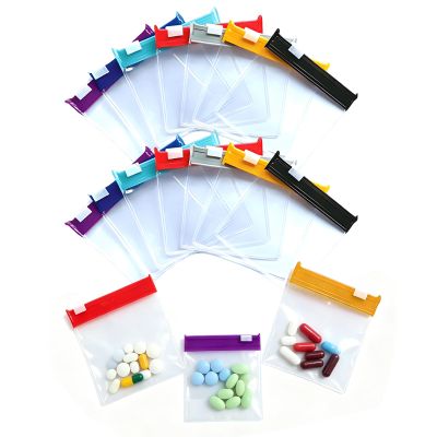 14 PCS Coded Reusable Pill Pouches for Travel Waterproof EVA Medicine Bags with SlideLock Seal, 3x3 Inch Pill Organizer for Vitamins, Supplements, Medication Perfect for Travel (14 PCS)
