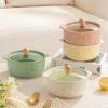 Ceramic wd instant noodle bowl with lid household fresh and exquisite personality-set of 3-wd beige view 3