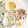 Ceramic wd instant noodle bowl with lid household fresh and exquisite personality-set of 3-wd beige view 4