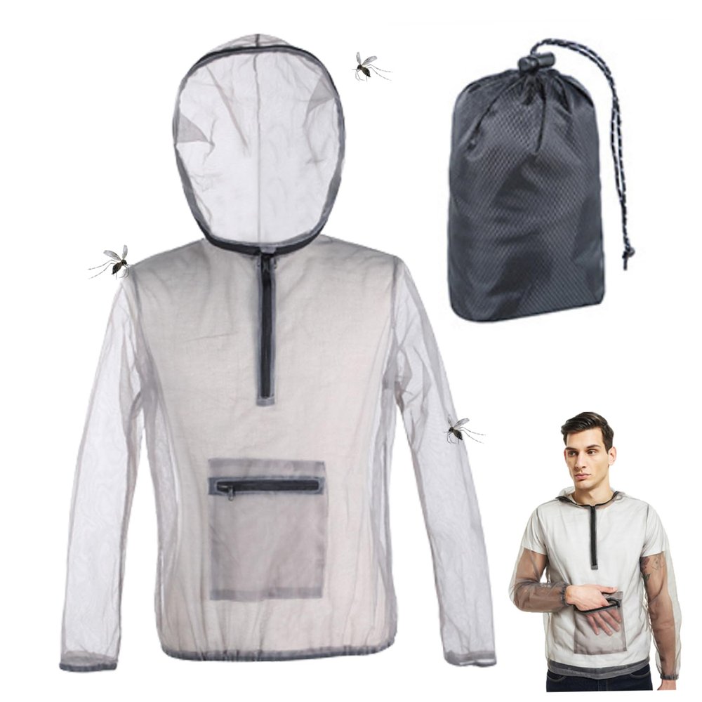 Striegro Mosquito Jacket Mesh Midge Jacket with Hood Size XL Breathable Mesh Midge Net Clothing for Men & Women Fishing, Hiking, Camping Outdoor Protection from Flies..