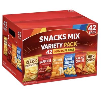 Snacks Mix Variety Pack, 42 Count Assorted Chips & Puffs, Individually Wrapped Snack Bags for Lunches, School, Office & Parties