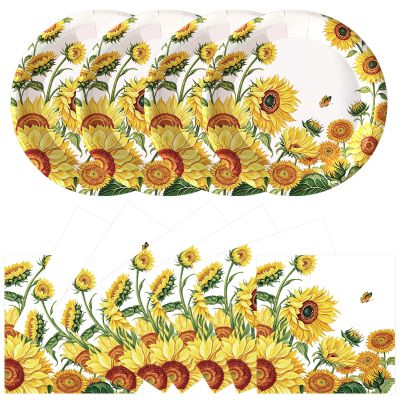 Xjoviative 50Pcs Sunflower Plates and Napkins Party Supplies, Disposable Sunflower Plates Napkins Tableware Set for Summer Fall Baby Shower Bridal Shower Wedding Birthday Party Decorations
