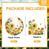 Xjoviative 50Pcs Sunflower Plates and Napkins Party Supplies, Disposable Sunflower Plates Napkins Tableware Set for Summer Fall Baby Shower Bridal Shower Wedding Birthday Party Decorations view 2