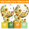 Xjoviative 50Pcs Sunflower Plates and Napkins Party Supplies, Disposable Sunflower Plates Napkins Tableware Set for Summer Fall Baby Shower Bridal Shower Wedding Birthday Party Decorations view 3