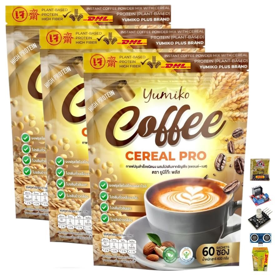 YumikoCoffeeCerealPro Coffee Mix Healthy 30 in 1 Arabica Robusta 600 grams (60 Sachets) Roasted Snack Delicious Mellow Intense (of 3) By Beautygoodshop [Get Free For You Beauty Gifts]