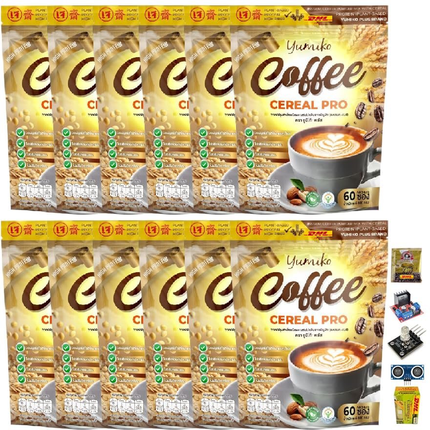 YumikoCoffeeCerealPro Coffee Mix Healthy 30 in 1 Arabica Robusta 600 grams (60 Sachets) Roasted Snack Delicious Mellow Intense Set 12 By Beautygoodshop [Get Free For You Beauty Gifts]