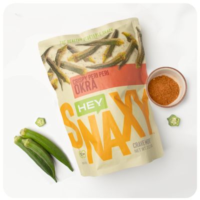Hey Snaxy Crispy Okra Chips (Pack of 3) Peri Peri Vacuum-Cooked Veggie Snack - Vegan, Gluten Free, Non-GMO Dried Okra with Sea Salt - Plant Based Healthy Chips, No Preservatives, Guilt-Free